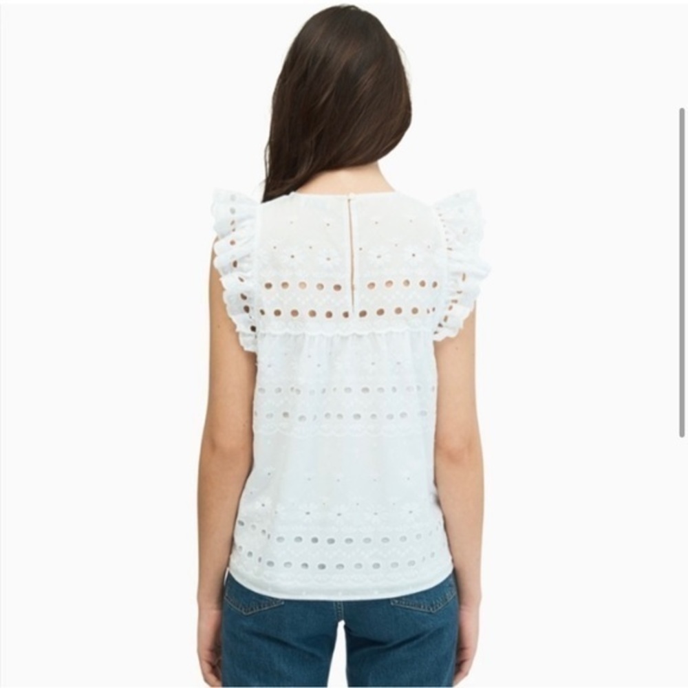 ♠️Kate Spade Eyelet Ruffle Shell Top White Small - Picture 3 of 5